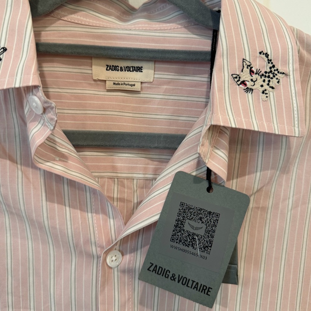 Zadig & Voltaire Sydna Raye Cool Cat Cotton Shirt NET's Tags Sz S Girlhood Core - Picture 4 of 15
